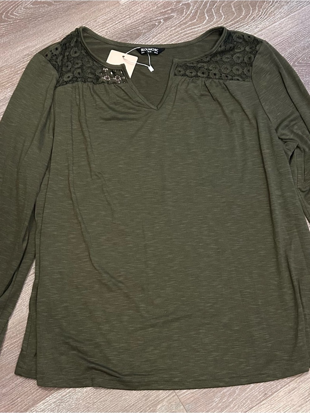 BloomChic Olive Long Sleeve Lace Yoke Top